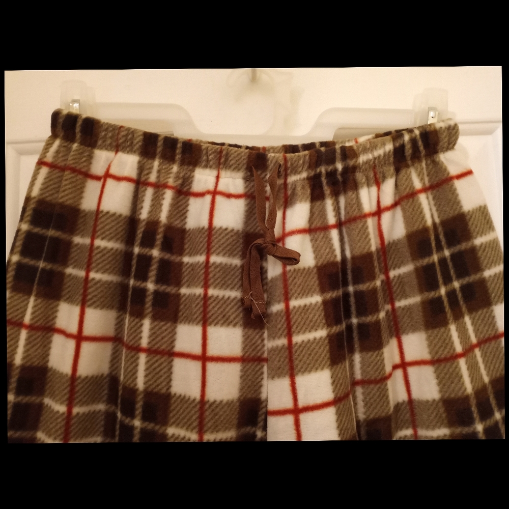 Men Fleece Plaid Drawstring Elastic Waist Pajama Pants